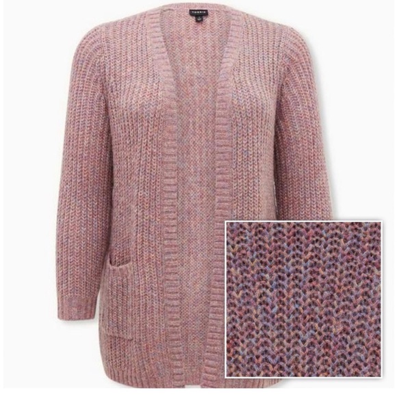 Torrid metallic pink multi color open front cardigan with pockets - Picture 1 of 9